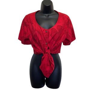 Vintage Hilo Hattie Red Tropical Print Women’s Hawaiian Shirt Wood Buttons Sz M